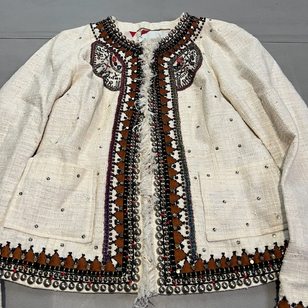 BAZAR DELUXE Bead Sequin ITALY Silk Over Coat Jacket Embellish‎ Preppy Old Money